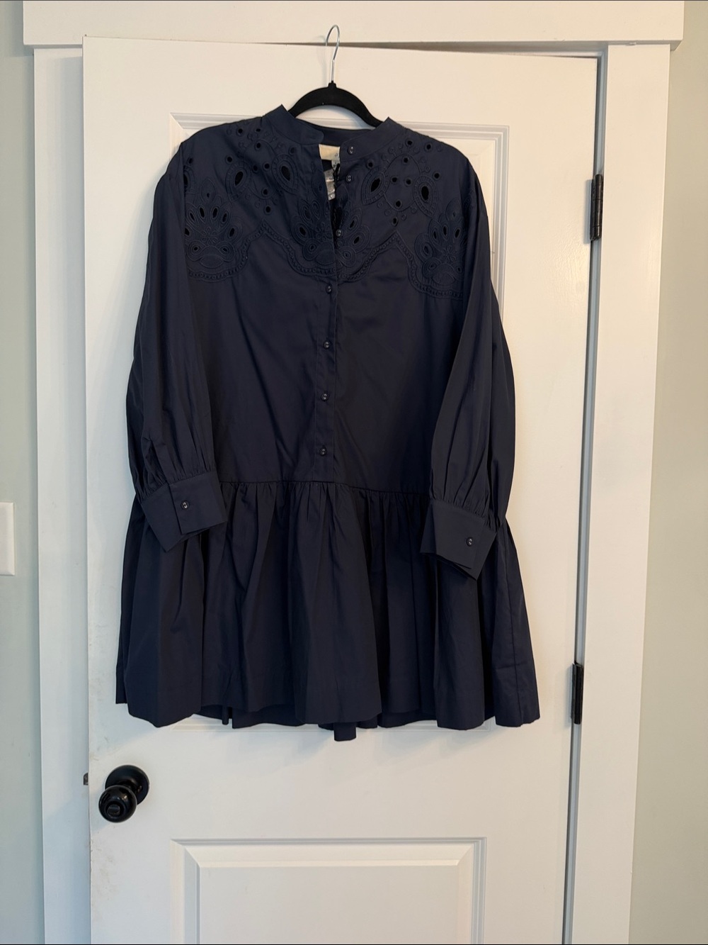 Pinch Dark Navy Eyelet Yoke Button-Front Midi Dress